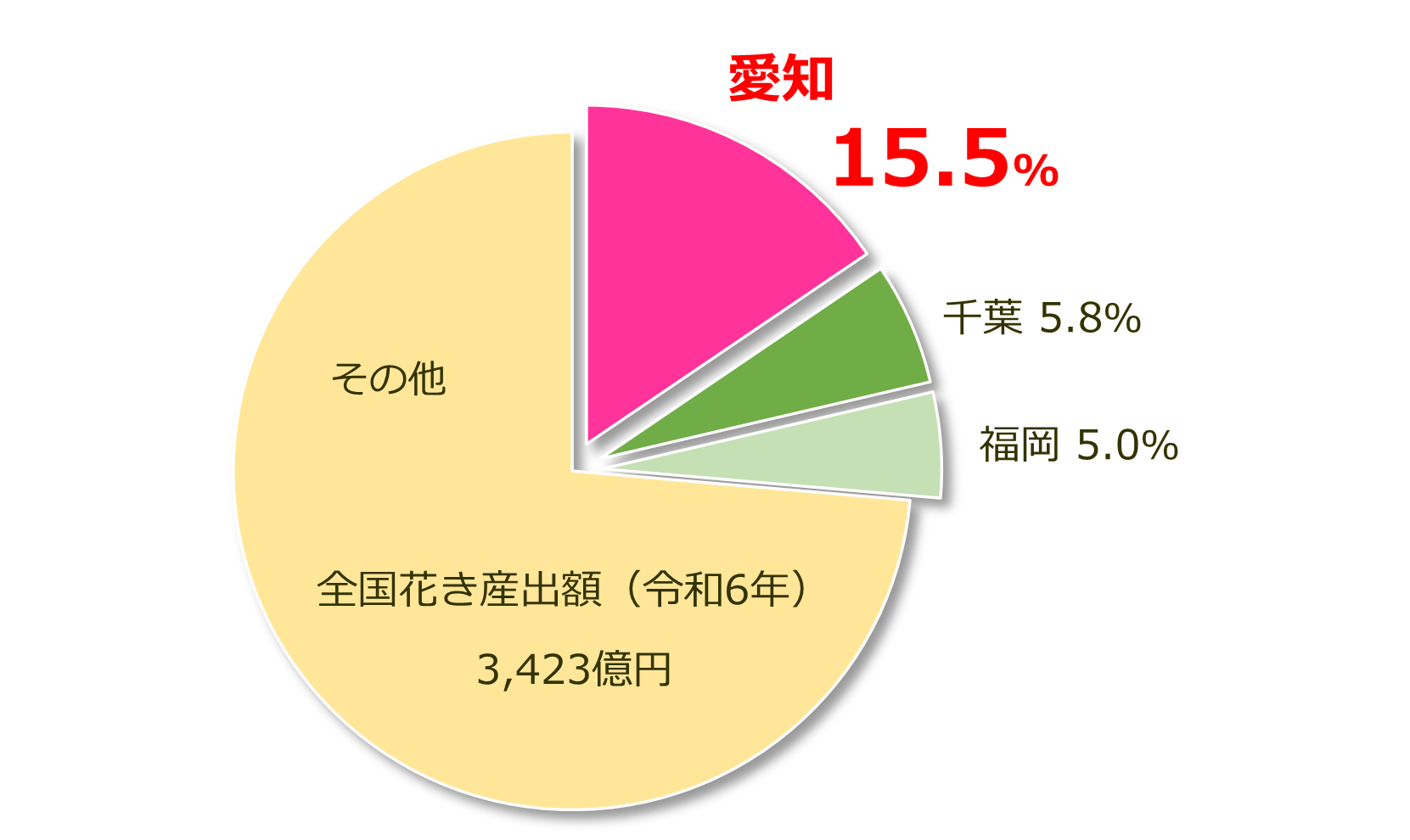 図：令和６年産花きの産出額（出典：生産農業所得統計）